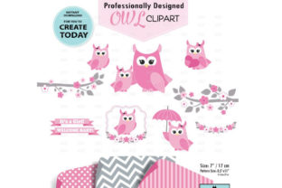 Girl Owl Clipart Set in Pink