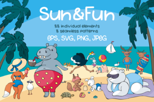 Sun and Fun. Summer Beach Doodles Set.