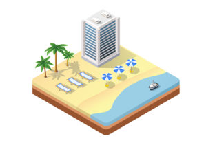 Three-dimensional Isometric Seascape Bea