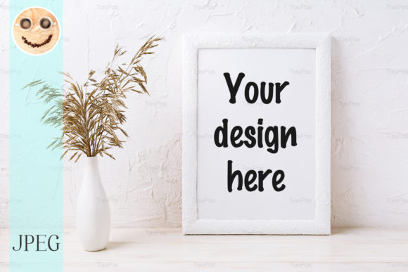 White Frame Mockup with Decorative Grass
